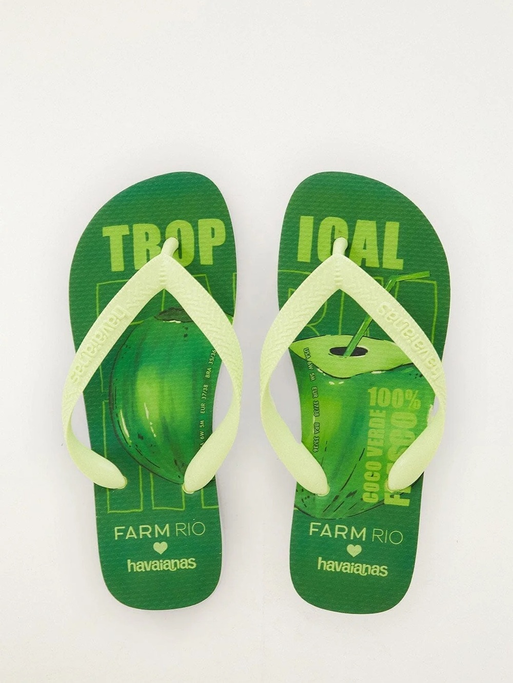 New Farm Rio Tropical Coconut Havaianas flip flops in matcha green size 12